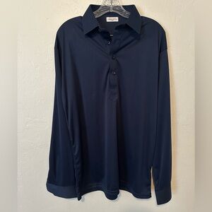 Collars & Co. Long Sleeve Dress Polo Shirt Size Large Blue